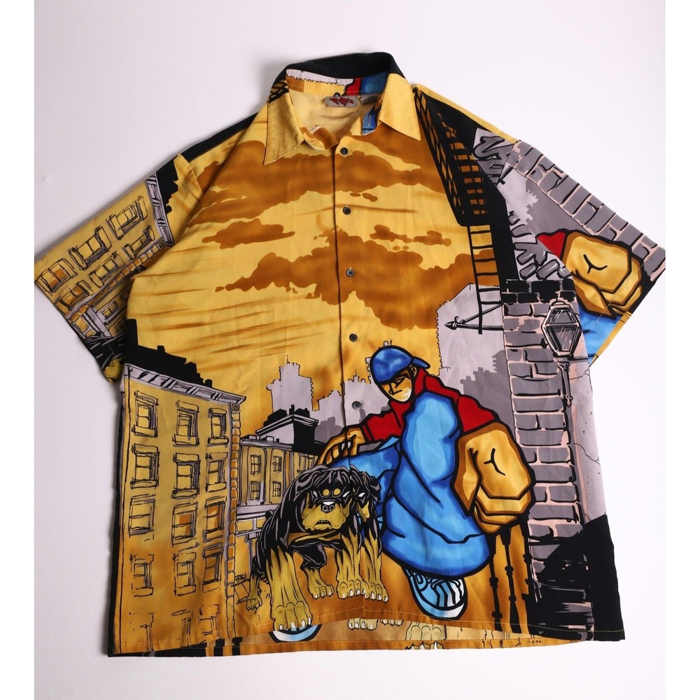 Vintage Y2K Hip Hop Rock HPRoc Graffiti Rottweiler Shirt Mens Large Yellow Urban